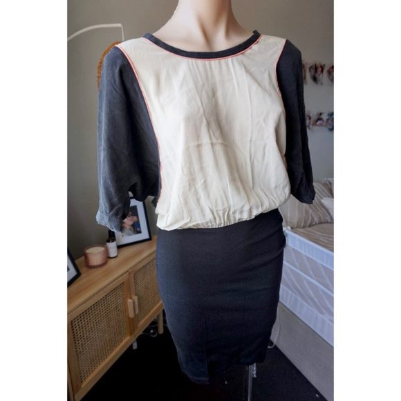 COUNTRY ROAD 8 silk blend TULIP skirt black blouse top puff sleeve VINTAGE RETRO - Picture 6 of 8